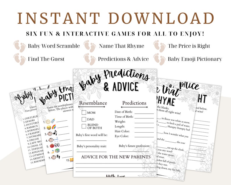 Gender Neutral Baby Shower Games Bundle, Printable Flower Baby Shower ...