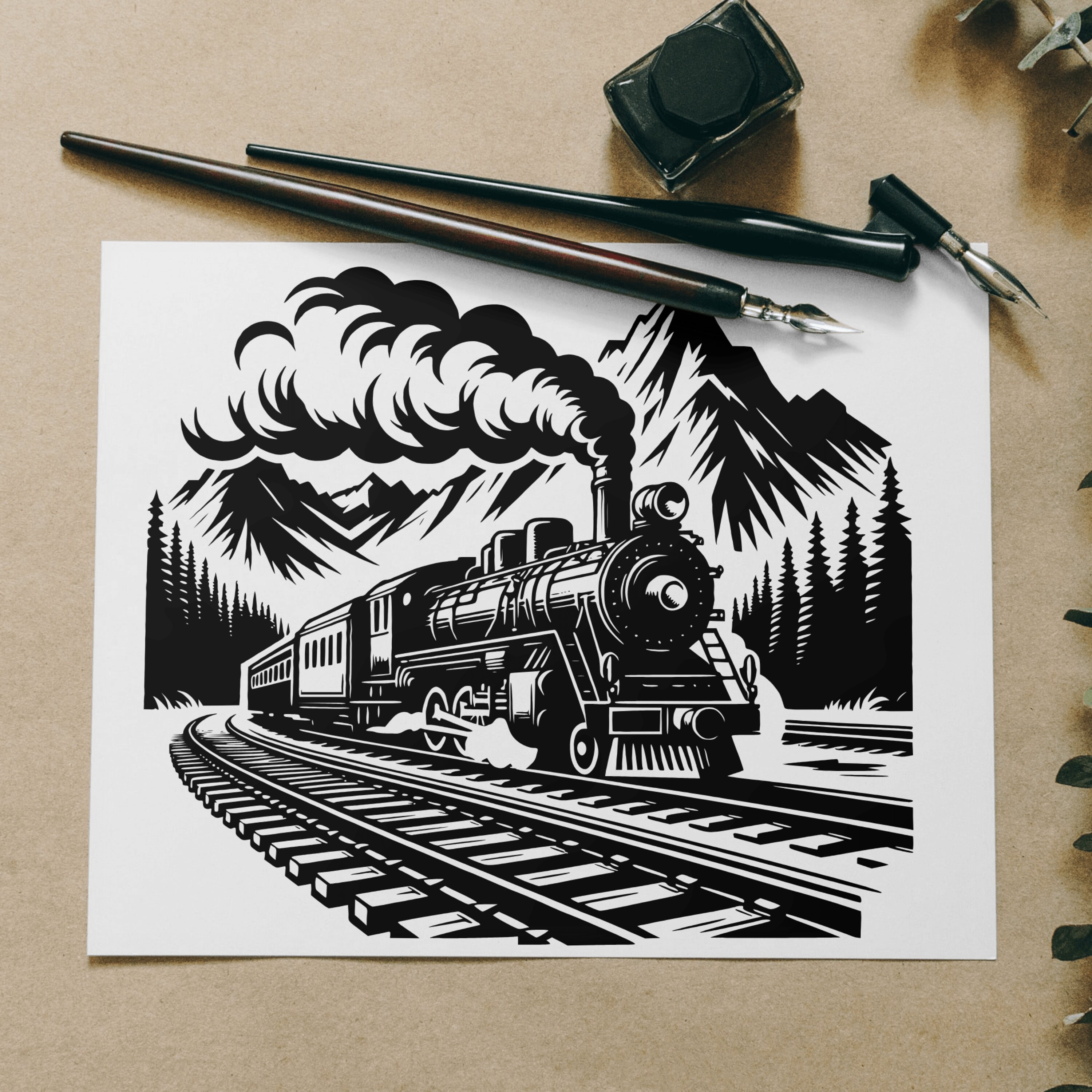 Train and Mountains Vector Design: SVG, PNG, JPEG Files (digital ...
