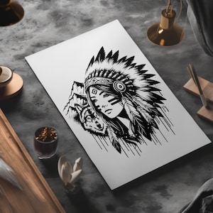 American Indian Princess and Wolf Vector Design SVG, PNG and JPEG File Included it is a digital download no physical product will be shipped