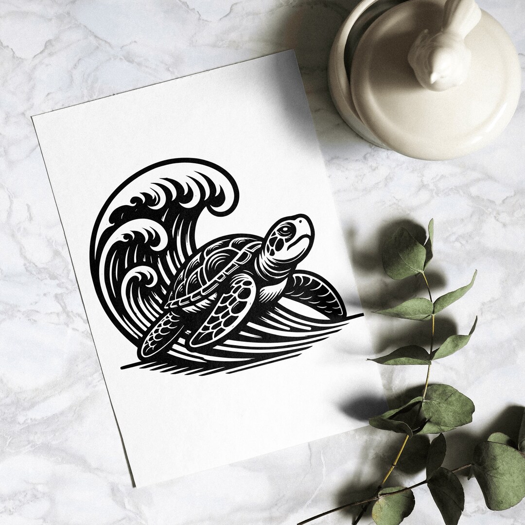 Turtle Riding The Wave Svg Sea Turtle Wave Vector Design: SVG, PNG, JPEG Files (digital Download ...