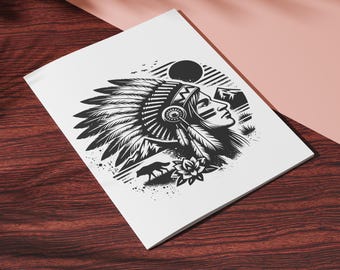 Indian Warrior Sunset Vector Design (SVG, PNG, JPEG Digital Download)