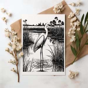 Gracieux Heron Bird Vector Design : Fichier PNG SVG et JPEG inclus Il s'agit d'un téléchargement numérique, aucun produit physique ne sera expédié