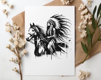 American Indian Woman on Horse Vector Design (SVG, PNG, JPEG)