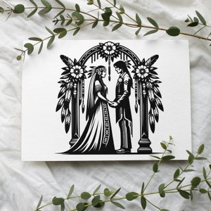 Novia y novio indios americanos bajo diseño de arco Archivo SVG, PNG y JPEG incluido Es una descarga digital, no se enviará ningún producto físico