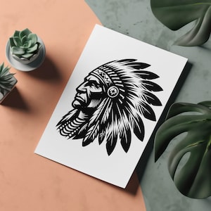 American Indian Chief Head Vector Design: SVG, PNG and JPEG File Included it is a digital download no physical product will be shipped.