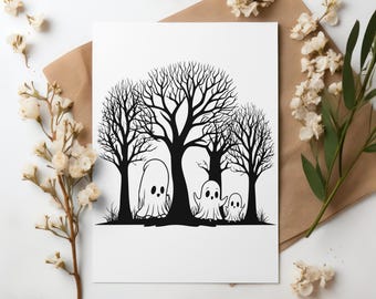 Halloween Ghost Forest Vector Design: SVG, PNG, JPEG (Digital Download)