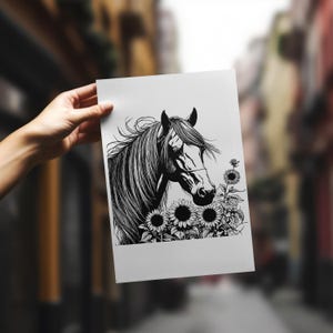 Dessin vectoriel de cheval et de tournesol ; Fichiers SVG, PNG et JPEG inclus. Il s'agit d'un téléchargement numérique, aucun produit physique ne sera expédié.