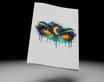 Mystiska ögon och måne Clipart: PNG JPEG-fil (digital nedladdning)
