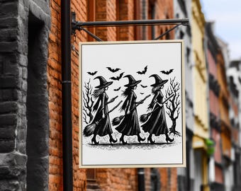 Halloween Witches and Bats Vector Design: SVG, PNG, JPEG (Digital Download)