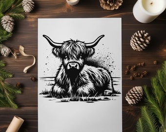 Highland Cow Vector Design: SVG, PNG, JPEG Files (Digital Download)