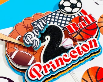 Cake Topper Born Two Ball Birthday Decorations-3Pcs Born 2 Ball Tablecloths Basketball Football 2nd Birthday Sports Theme Decorations