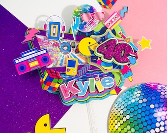 80s Retro Cake Topper, 90s Birthday Party Decorations, Personalized Vintage Cake Topper, Custom Retro Cupcake Toppers