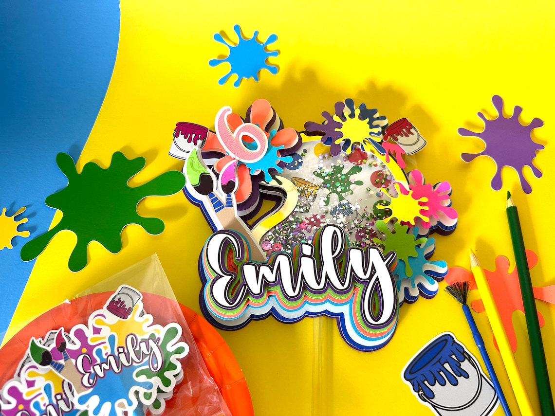 Paint Party Splatter Cake Topper/art Party Cake Topper/paint Shaker