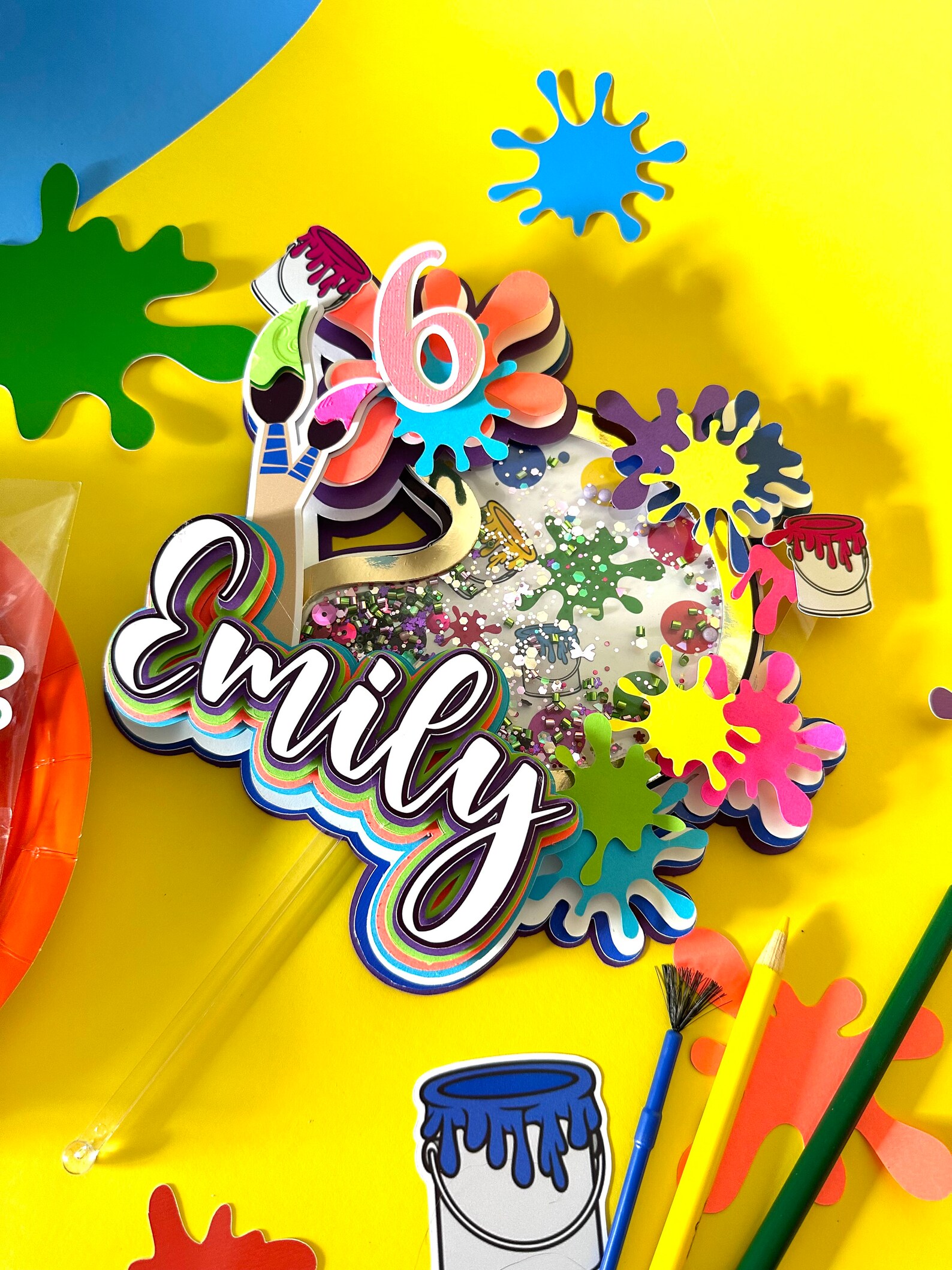 Paint Party Splatter Cake Topper/art Party Cake Topper/paint Shaker