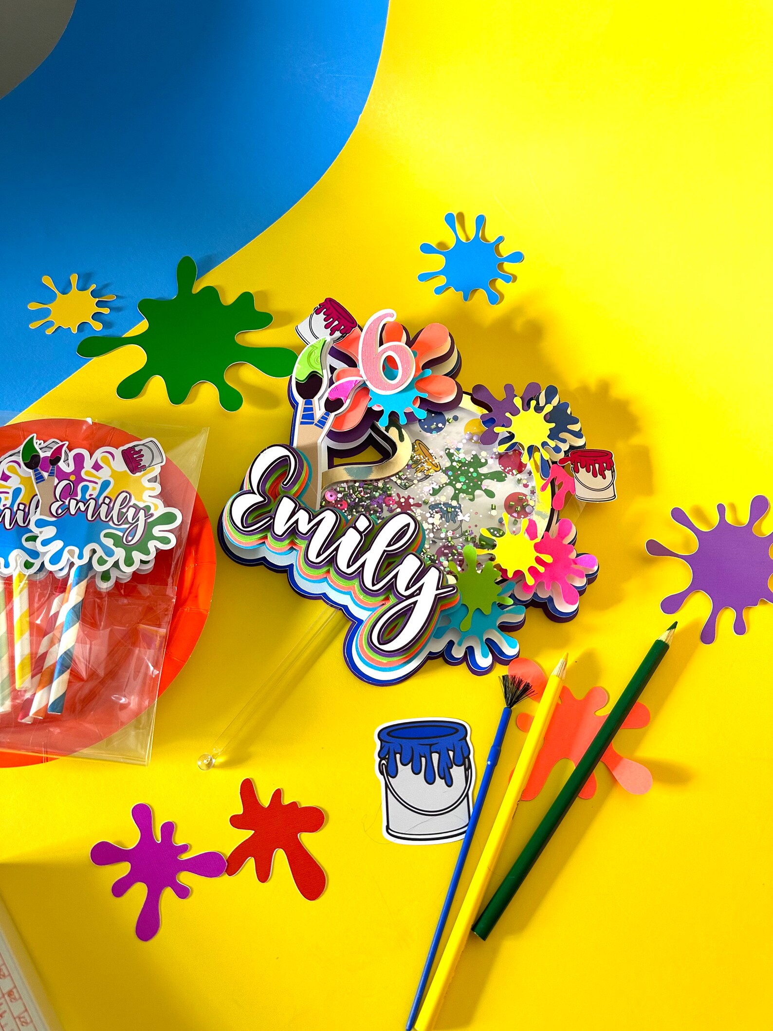 Paint Party Splatter Cake Topper/art Party Cake Topper/paint Shaker