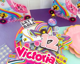 Roller skate cake topper,Skate cake,Roller skate birthday,Supplies,Rolling skate party,Skating birthday topper,Roller skater centerpiece