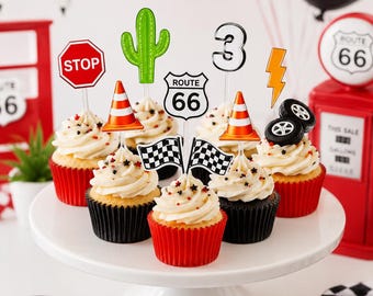 Customizable Race Car cupcake topper, Car Themed Birthday, Race Car Party Supplies, Wheels Cake Topper,boys race car cupcake toppers