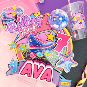 Topper para pastel de patines, pastel de patines, decoraciones de cumpleaños de patinaje, fiesta de patines, topper de patinaje