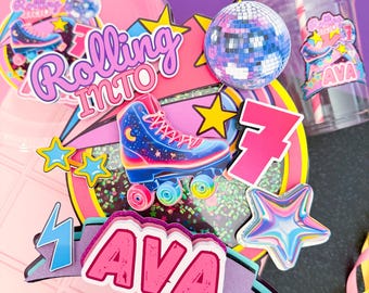 Neon Roller skate cake topper,Neon Skate cake,Roller skate birthday,Neon Rolling skate party,Skating birthday topper,neon Roller skate party