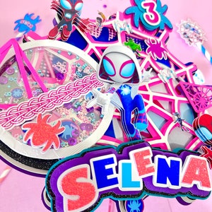 Spider Girl Cake Topper – Superhero Birthday Decoration, Custom Comic Theme Party, Girl Superhero Cake Decor, Personalized Cake Topper