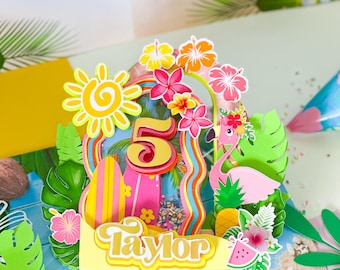 Aloha Cake Topper: Tropical Luau Birthday Party Decoration,  Hawaiian Cake Topper, Tropical Party,summer beach/ Aloha favor box