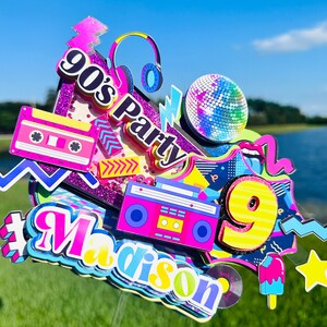 Blue Glitter 'Happy Birthday 40' Cake Topper - Retro Radio Theme Party Decor - View #7