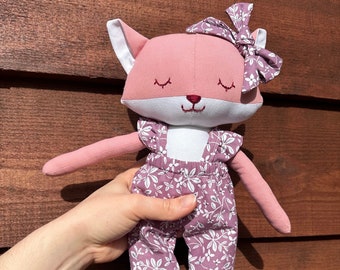 Pink fox rag doll - decorative plush - Fox plush