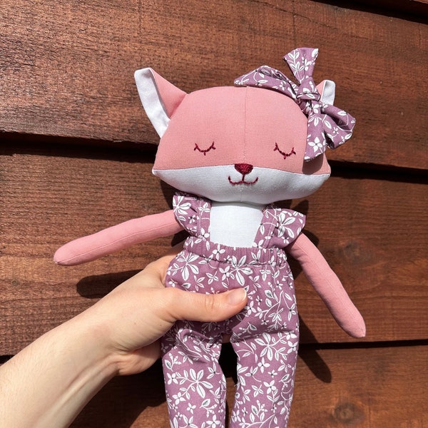 Poupée chiffon Renarde rose - peluche décorative - Fox plush