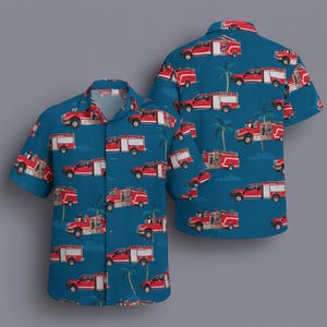 Vintage Fire Truck Hawaiian Shirt – Unisex Firefighter Aloha Button‑Up