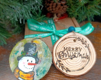 Wooden slice christmas ornaments