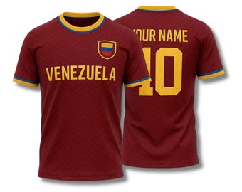 Personalized Venezuela Soccer Fan T Shirt, Custom Name & Number Jersey Style Tee