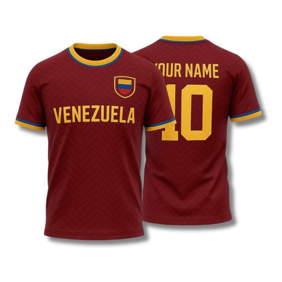 Personalized Venezuela Soccer Fan T Shirt, Custom Name & Number Jersey Style Tee