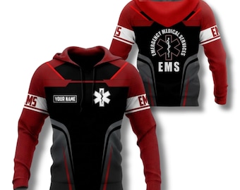 Sudadera con capucha EMS personalizada: nombre personalizado y emblema de la Estrella de la Vida