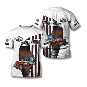 Custom Concrete Finisher T-Shirt – Mixer Truck & USA Flag Workwear