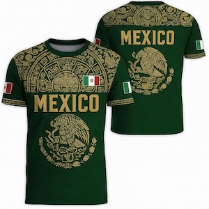 Mexico Aztec 3D T-Shirt - Mexican Heritage Eagle Calendar Tee - Patriotic Mexico Flag Shirt