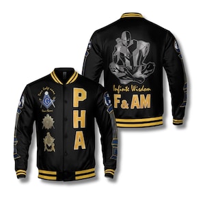 Personalisierte PHA Freemason Varsity Jacke - Unendliche Weisheit, Winkel & Kompass