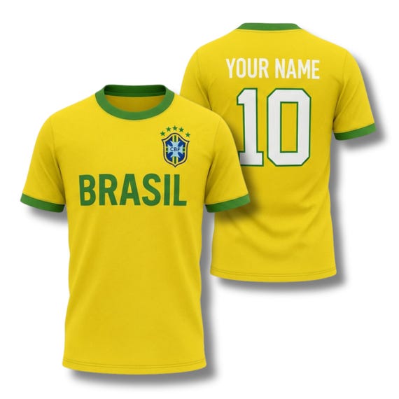 Personalized Brazil Soccer Fan T Shirt, Custom Name & Number