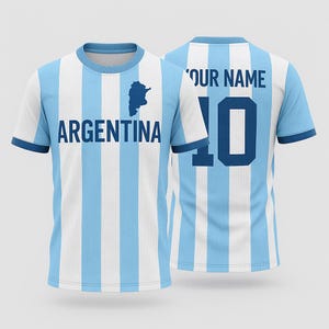 Custom Argentina Soccer Jersey - Light Blue White Shirt with Name & Number - Argentinian Futbol Fan Gift - Personalized Team Jersey