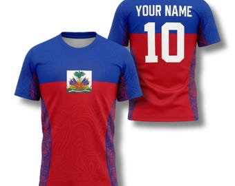 Personalized Haiti Soccer Fan T-Shirt, Custom Name & Number Jersey Style Tee