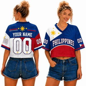 Philippinen Crop Top Fußball Trikot, Benutzerdefinierte Namen Nummer Shirt, Philippinen Fußball Fan Crop T-Shirt