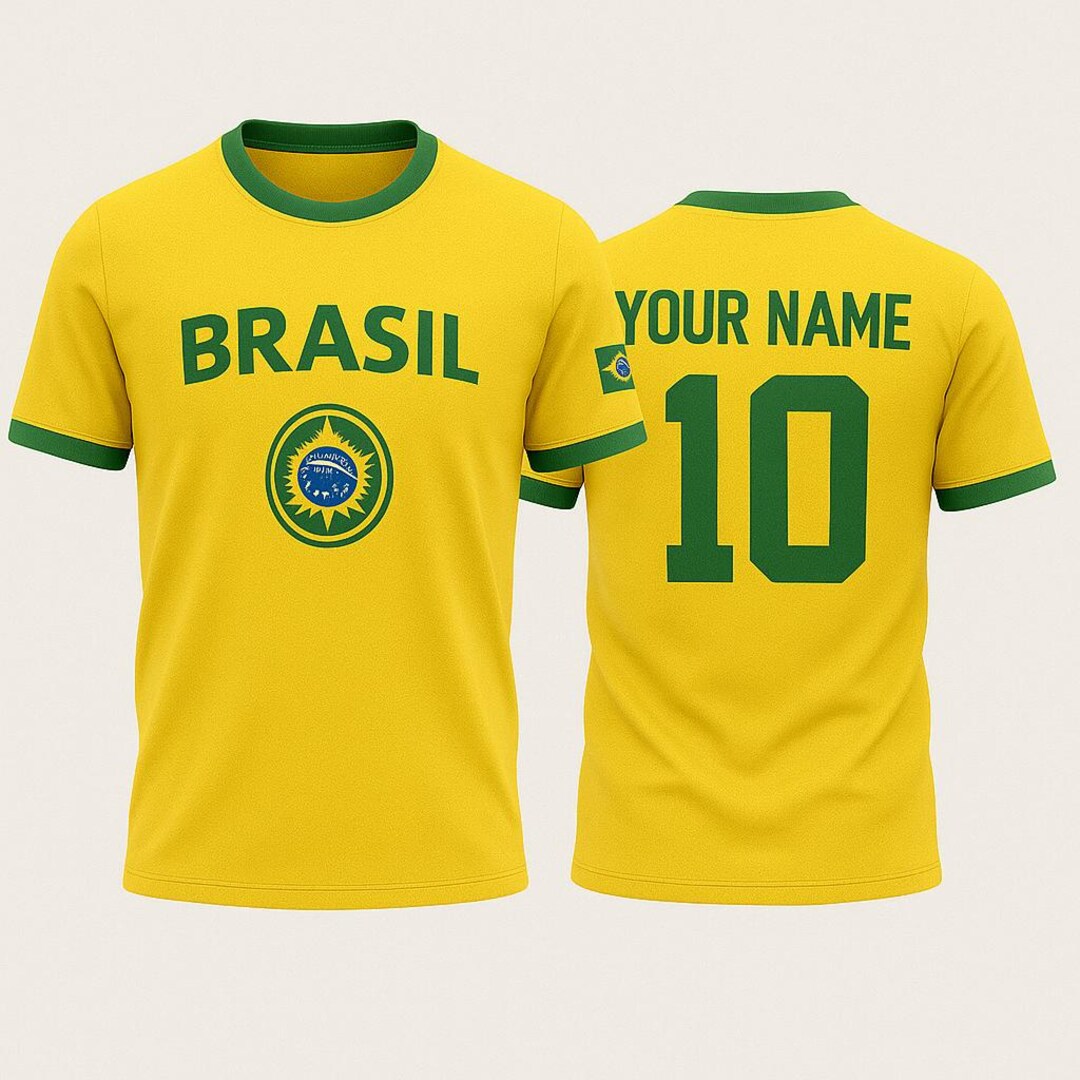Custom Brazil Soccer Jersey - Personalized Name & Number, Yellow, Size X-Large - View #7