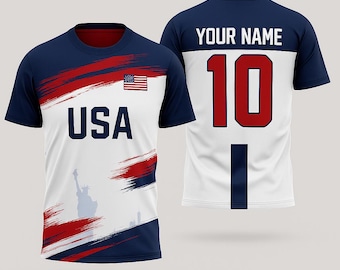 Personalized USA Soccer Fan T-Shirt with Custom Name & Number