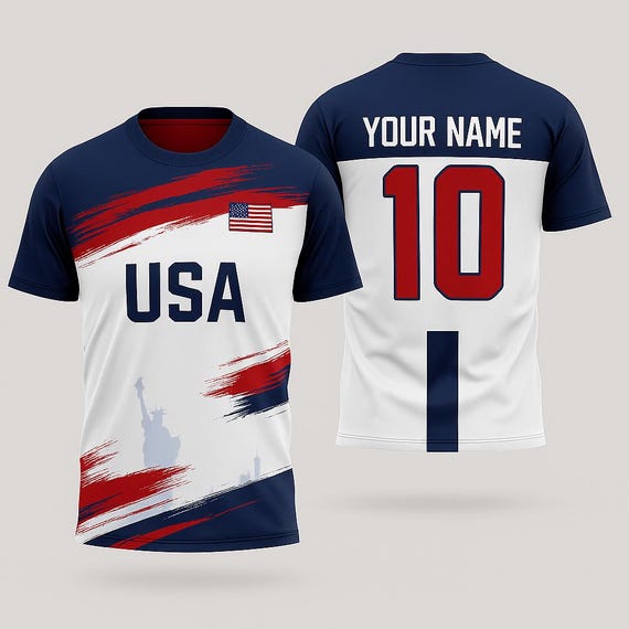 Personalized USA Soccer Fan T-Shirt with Custom Name & Number