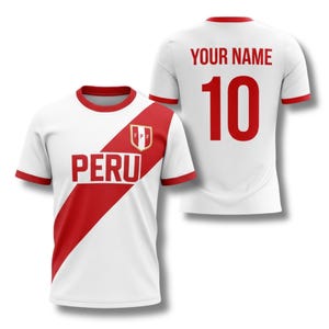 Gepersonaliseerde T-shirt voetbalfan Peru, aangepaste naam en nummer jerseystijl T-shirt