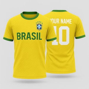 Custom Brazil Soccer Jersey - Yellow Green Football Shirt with Name & Number - Brazilian Futbol Fan Gift - Personalized Team Jersey