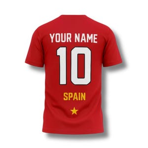 Personalized Spain Soccer T-Shirt, Red Yellow Jersey with Lion Graphic image 3