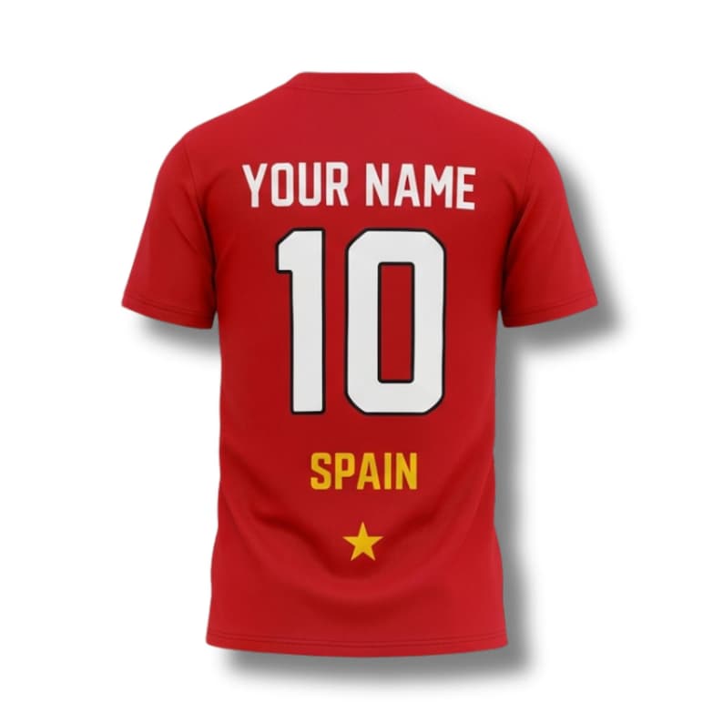 Personalized Spain Soccer T-Shirt, Red Yellow Jersey with Lion Graphic image 3