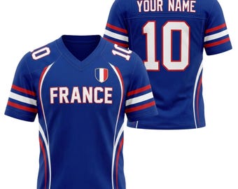 Kundenspezifisches Frankreich-Fußball-Trikot, personalisiertes Frankreich-Fußball-Hemd mit Namennummer