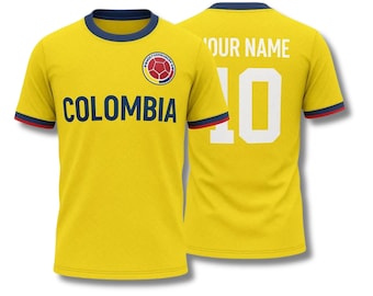 Personalized Colombia Soccer Fan T Shirt, Custom Name & Number Jersey Style Tee