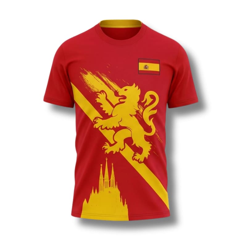 Personalized Spain Soccer T-Shirt, Red Yellow Jersey with Lion Graphic image 2
